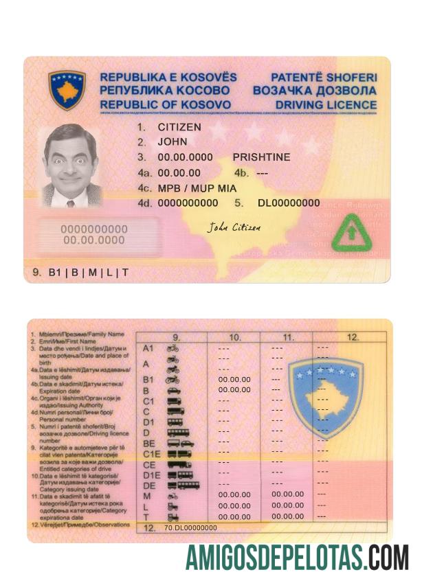 Carta de condução do Kosovo modelo